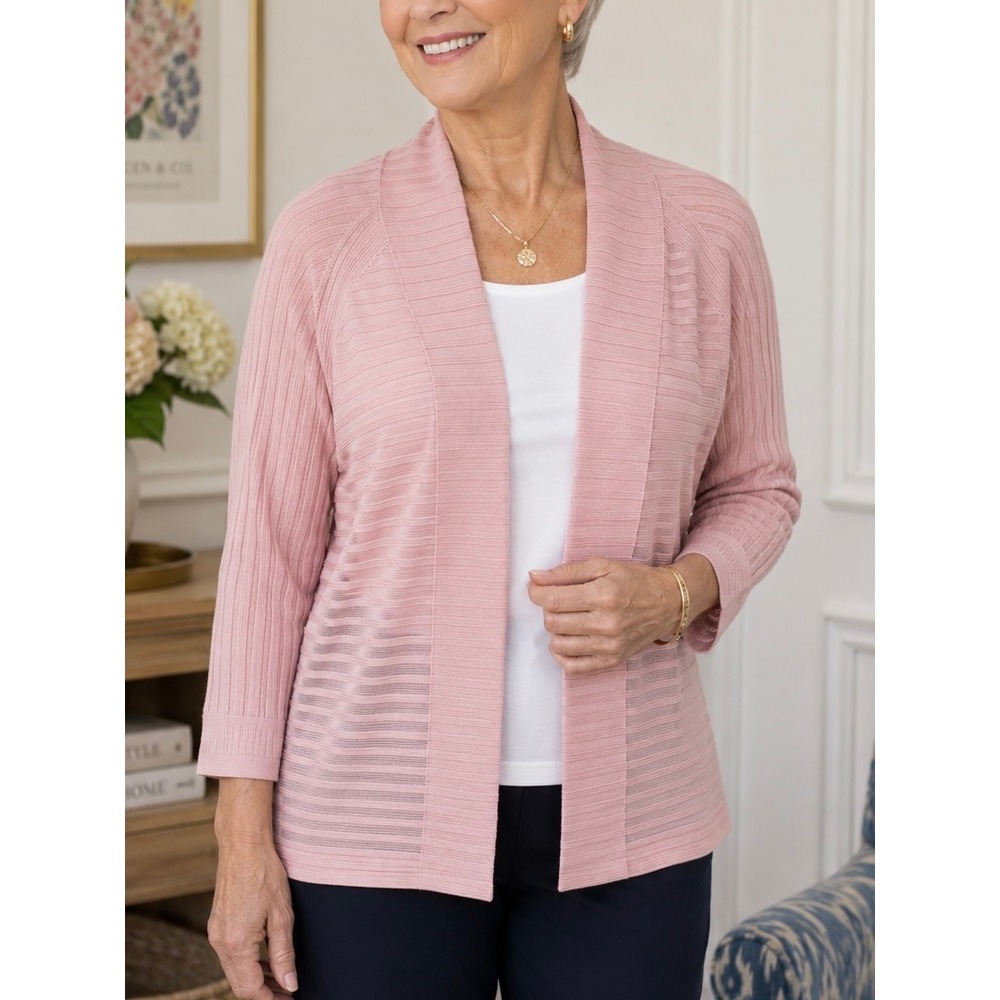 Talbots Pink Ribbed Open Front Cardigan MP Petites Knit Layering Sweater